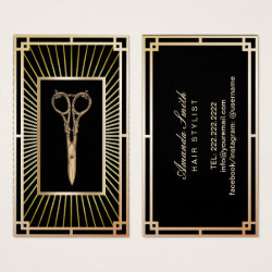 Hair Stylist Vintage Art Deco Gold Scissor Classy Business Card