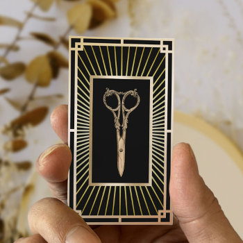 Hair Stylist Vintage Art Deco Gold Scissor Classy Business Card by cardfactory at Zazzle