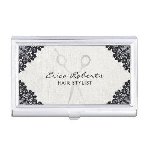 Hair Stylist Vintage Black Laced Hair Salon Business Card Holder