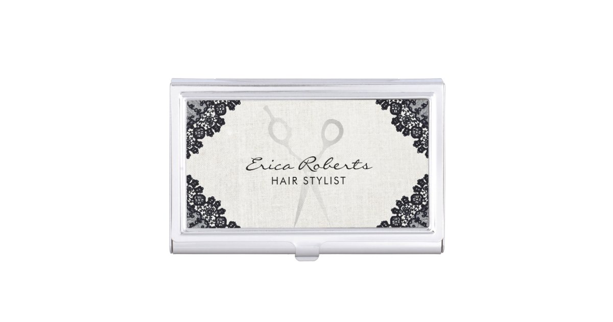 Hair Stylist Vintage Black Laced Hair Salon Business Card Holder