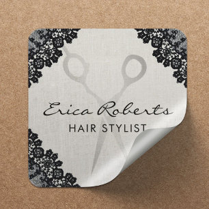 Hair Stylist Vintage Black Laced Hair Salon Square Sticker