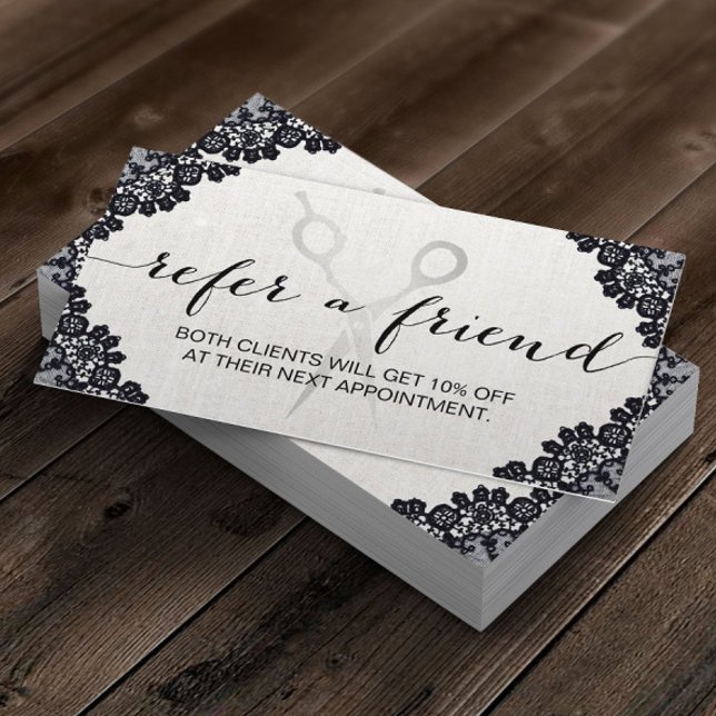 Hair Stylist Vintage Black Laced Salon Referral Card (Creator Uploaded)