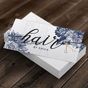 Hair Stylist Vintage Blue Floral Elegant Salon Business Card