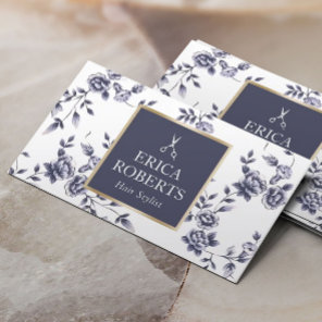 Hair Stylist Vintage Blue Floral Elegant Salon Business Card
