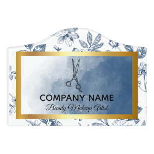Hair Stylist Vintage Blue Floral Salon Door Sign