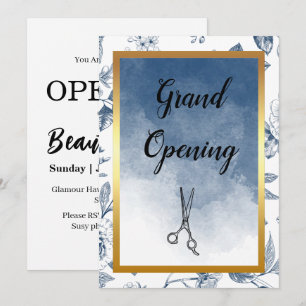 Hair Stylist Vintage Blue Floral Salon Opening Invitation