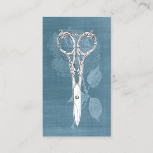 Hair Stylist Vintage Botanical Scissor Dusty Blue Business Card