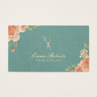 Hair Stylist Vintage Floral Elegant Linen Business Card