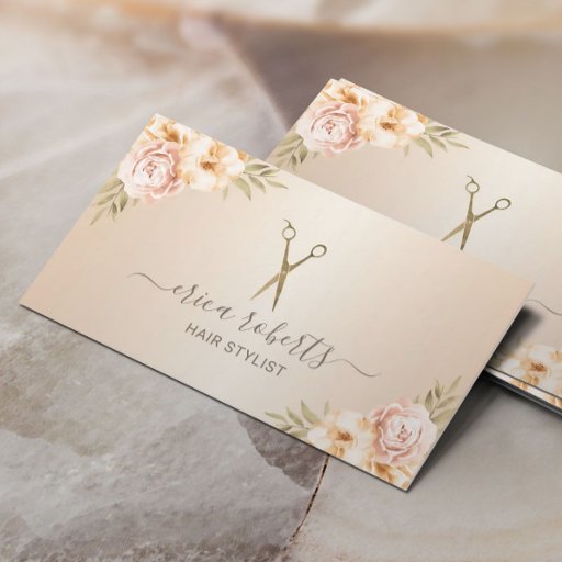 Customizable Hair Stylist Vintage Floral Elegant Pearl Salon Business Card