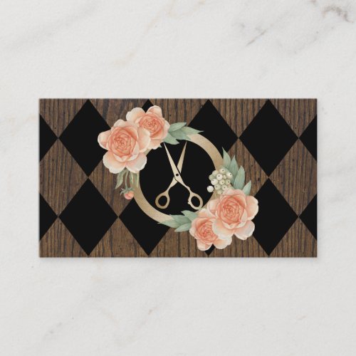Hair Stylist Vintage Floral Geometric Wood Pattern Business Card