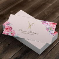 Hair Stylist Vintage Floral Gold Scissor Salon Business Card