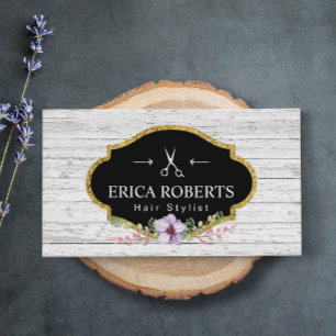Hair Stylist Vintage Floral Rustic Wood Business Card