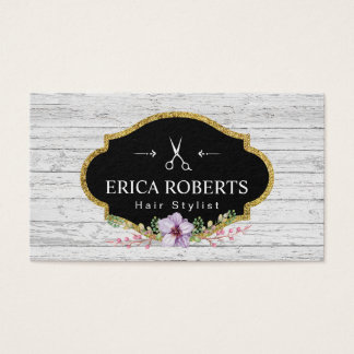 Hair Stylist Vintage Floral Rustic Wood Business Card