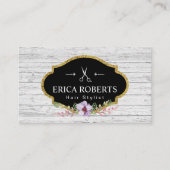 Hair Stylist Vintage Floral Rustic Wood Business Card (Front)