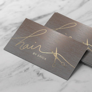 Hair Stylist Vintage Gold Scissor Typography Metal Business Card