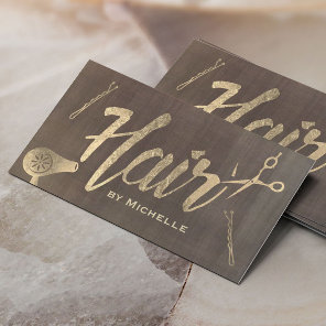 Hair Stylist Vintage Gold Typography Beauty Salon Business Card