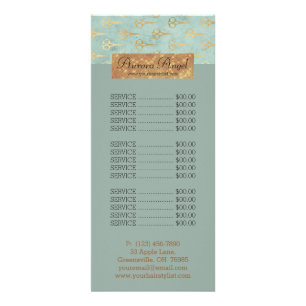 Hair Stylist Vintage Price List Gold Scissors Rack Card