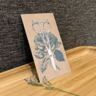 Hair Stylist Vintage Scissor & Blue Rose Floral Business Card