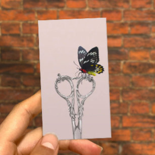 Hair Stylist Vintage Scissor Butterfly Blush Pink Business Card