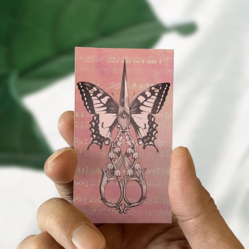Hair Stylist Vintage Scissor Butterfly Pink Salon Business Card