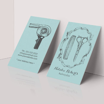 Hair Stylist Vintage Scissor & Comb Elegant Teal Business Card by cardfactory at Zazzle