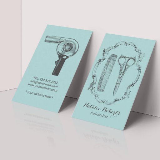 Customizable Hair Stylist Vintage Scissor & Comb Elegant Teal Business Card