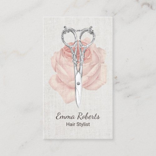 Hair Stylist Vintage Scissor & Flower Beauty Salon Business Card
