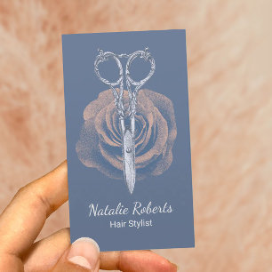 Hair Stylist Vintage Scissor & Flower Blue Salon Business Card