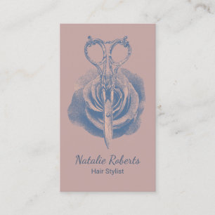 Hair Stylist Vintage Scissor & Flower Dusty Rose Business Card