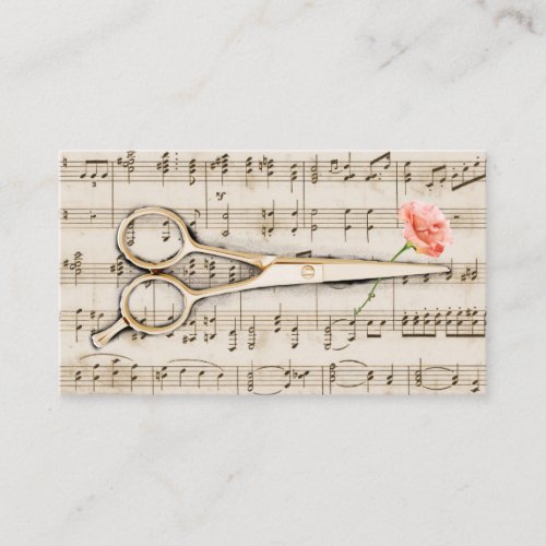 Hair Stylist Vintage Scissor  Flower Music Notes Business Card