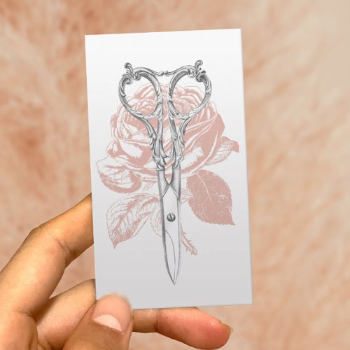 Hair Stylist Vintage Scissor  Rose Minimal Business Card