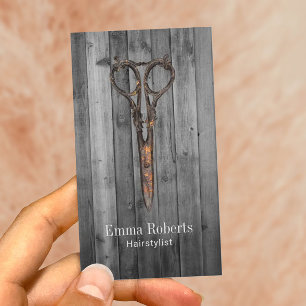 Hair Stylist Vintage Scissor Rustic Wood Business Card