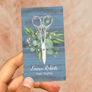 Hair Stylist Vintage Scissor Salon Dusty Blue Wood Business Card