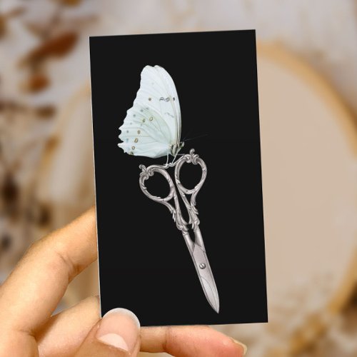 Hair Stylist Vintage Scissor  White Butterfly Business Card