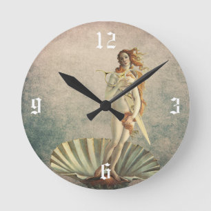 Hair Stylist Vintage Venus & Gold Scissor Salon Round Clock