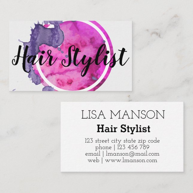 hair stylist watercolor business card (Front/Back)