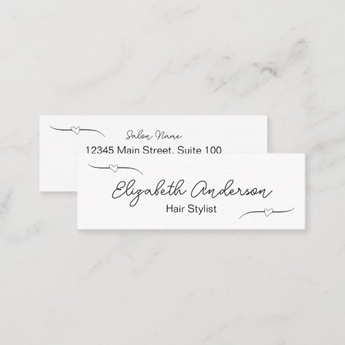 Hair Stylist White and Black Handwritten Script Calling Card