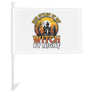Hair Stylist Witch By Night Vintage Halloween Desi Car Flag