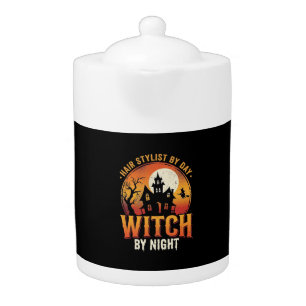 Hair Stylist Witch Halloween Vintage Design_1 Teapot