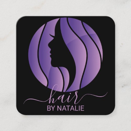 Hair Stylist with Logo Purple Ombre Salon  Square Business Card