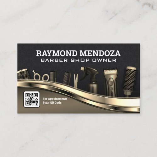 Hair Tools  QR Code  Gold Metallic Business Card
