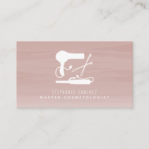 Hair Tools Salon Cosmetologist Pink Watercolor Business Card