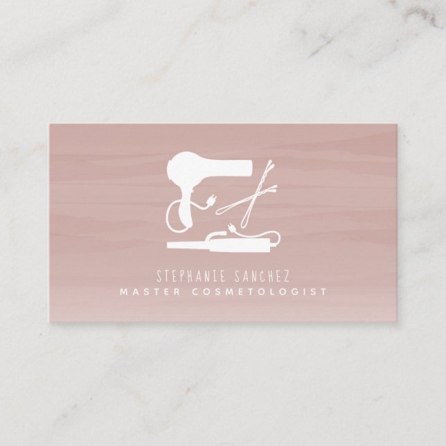 Hair Tools Salon Cosmetologist Pink Watercolor Business Card (Front)
