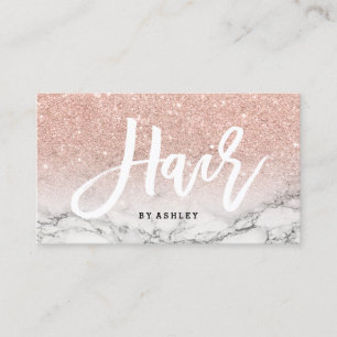 Hair typography rose gold glitter marble business card