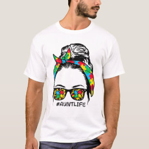 Hairbun Puzzle Sunglasses Aunt Life Autism Awarene T-Shirt