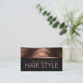 Haircut Stylist Brown Hair Business Card (Standing Front)