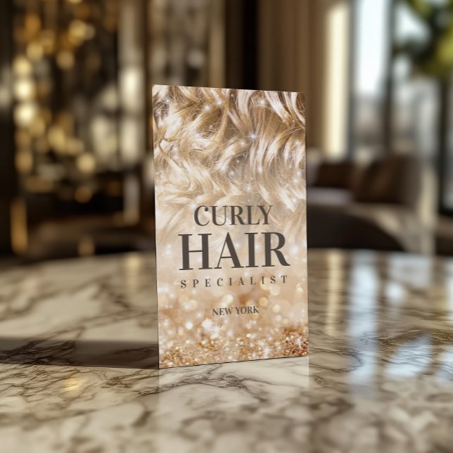 Haircut Stylist Curly Blond Hair Sparkle Card (Perfect for business)