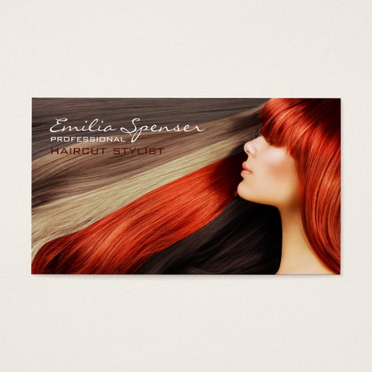 Haircut Stylist Long Red Hair Business Card