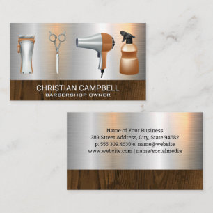 Haircutting Barber Shop Metallic Barber Tools Business Card