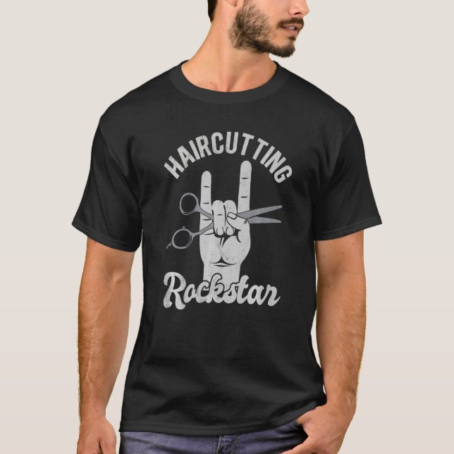 Haircutting rockstar, funny hairdresser scissors,  T-Shirt (Front)